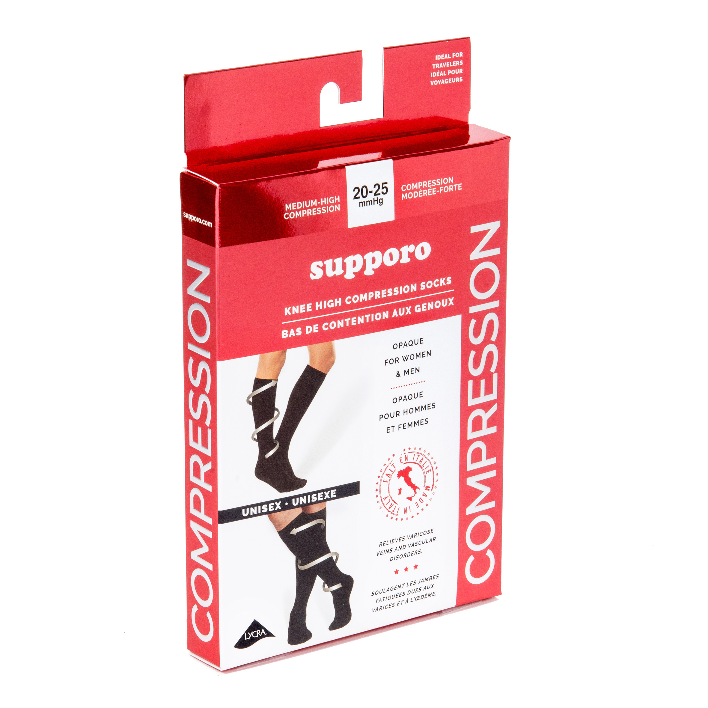 Opaque knee-high compression socks, 20-25 MMHG
