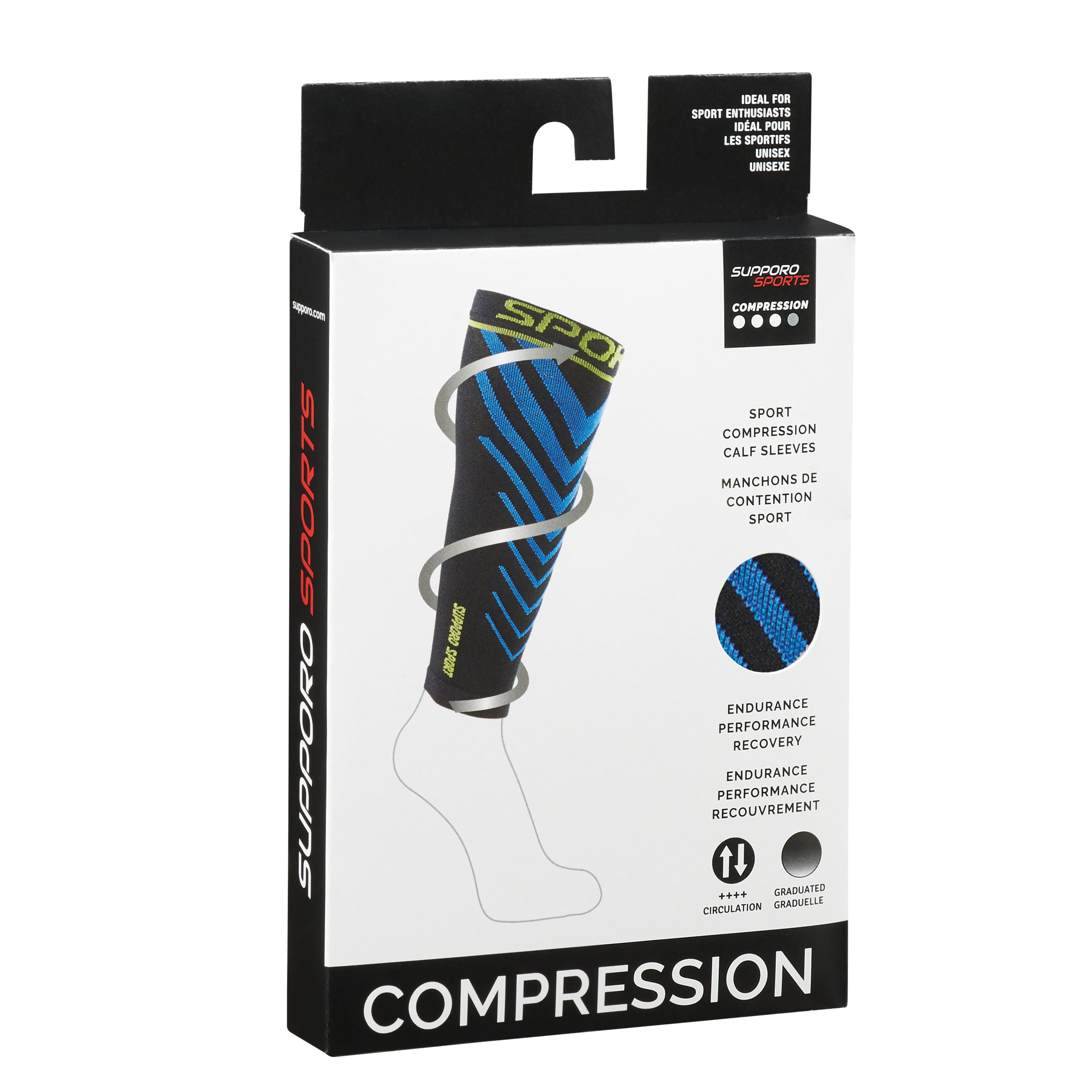 Supporo Unisex Sports Compression Calf Sleeves Black and Blue